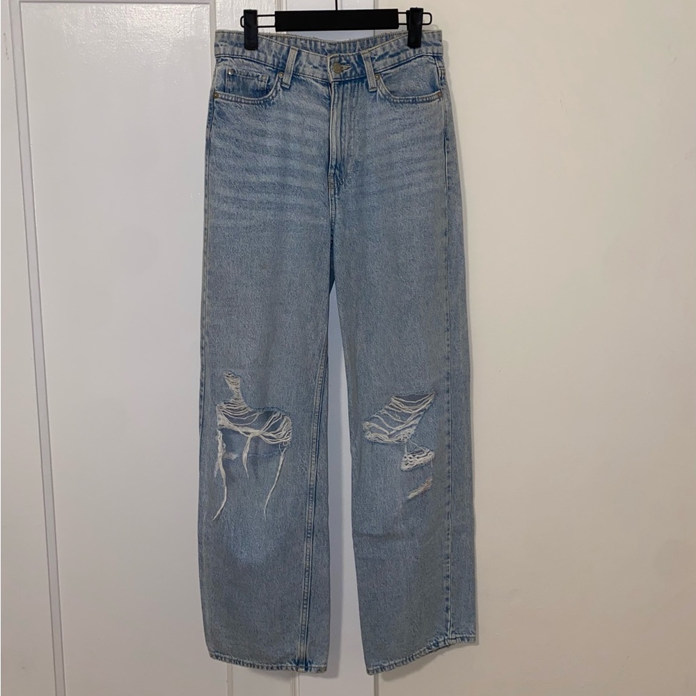 H&M Loose Straight High Jeans Light Denim Blue